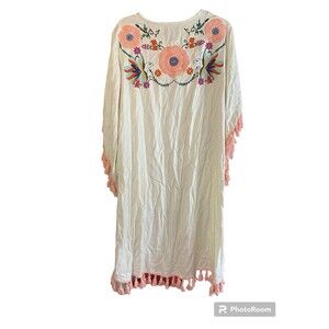 𝅺Judith March Kimono Embroidered Floral Tassels Open Front Women's Size SMALL
